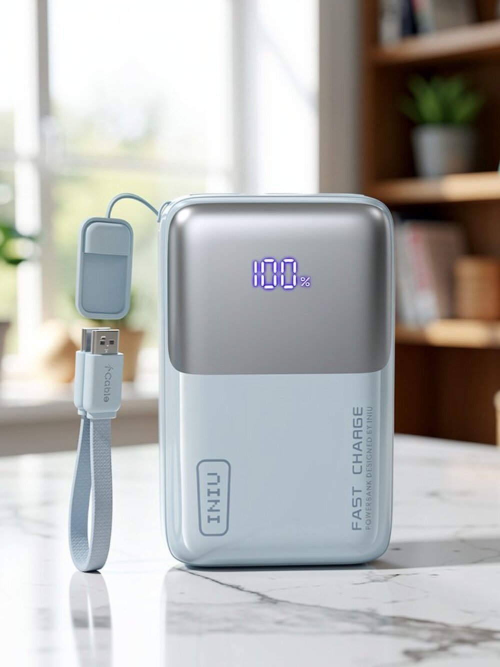 INIU 10000mAh 45W Ultra Mini Portable Charger Power Bank with Cable - Blue